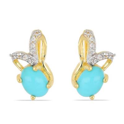 BUY 925 SILVER NATURAL BLUE TURQUOISE GEMSTONE CLASSIC EARRINGS